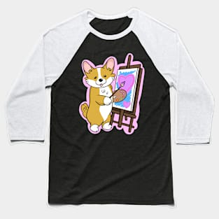 Cute Corgi Painter Baseball T-Shirt